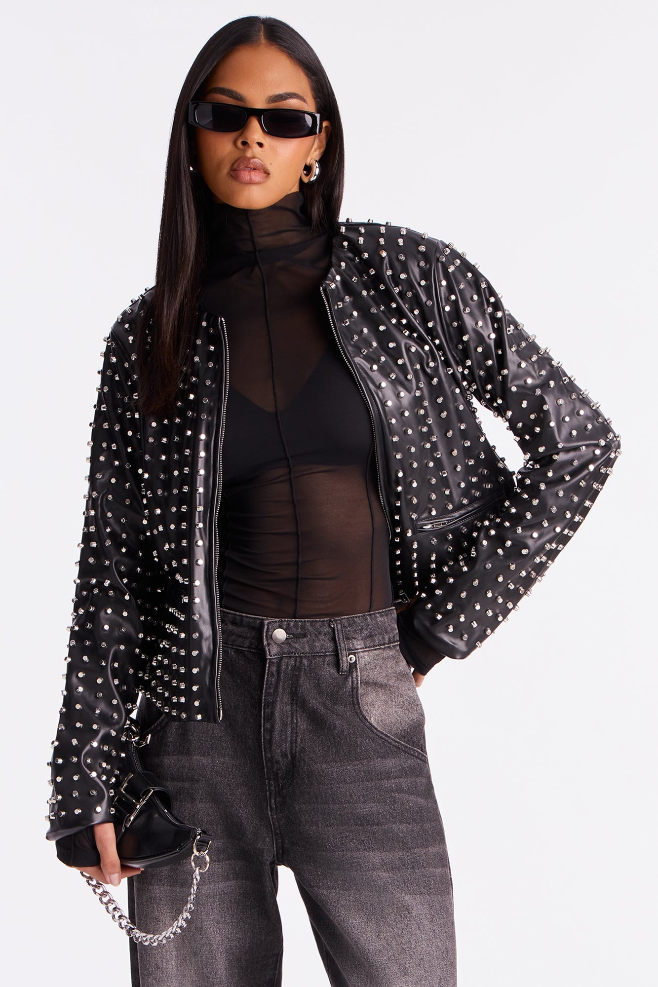 Run This Town Studded Faux Leather Jacket - Black
