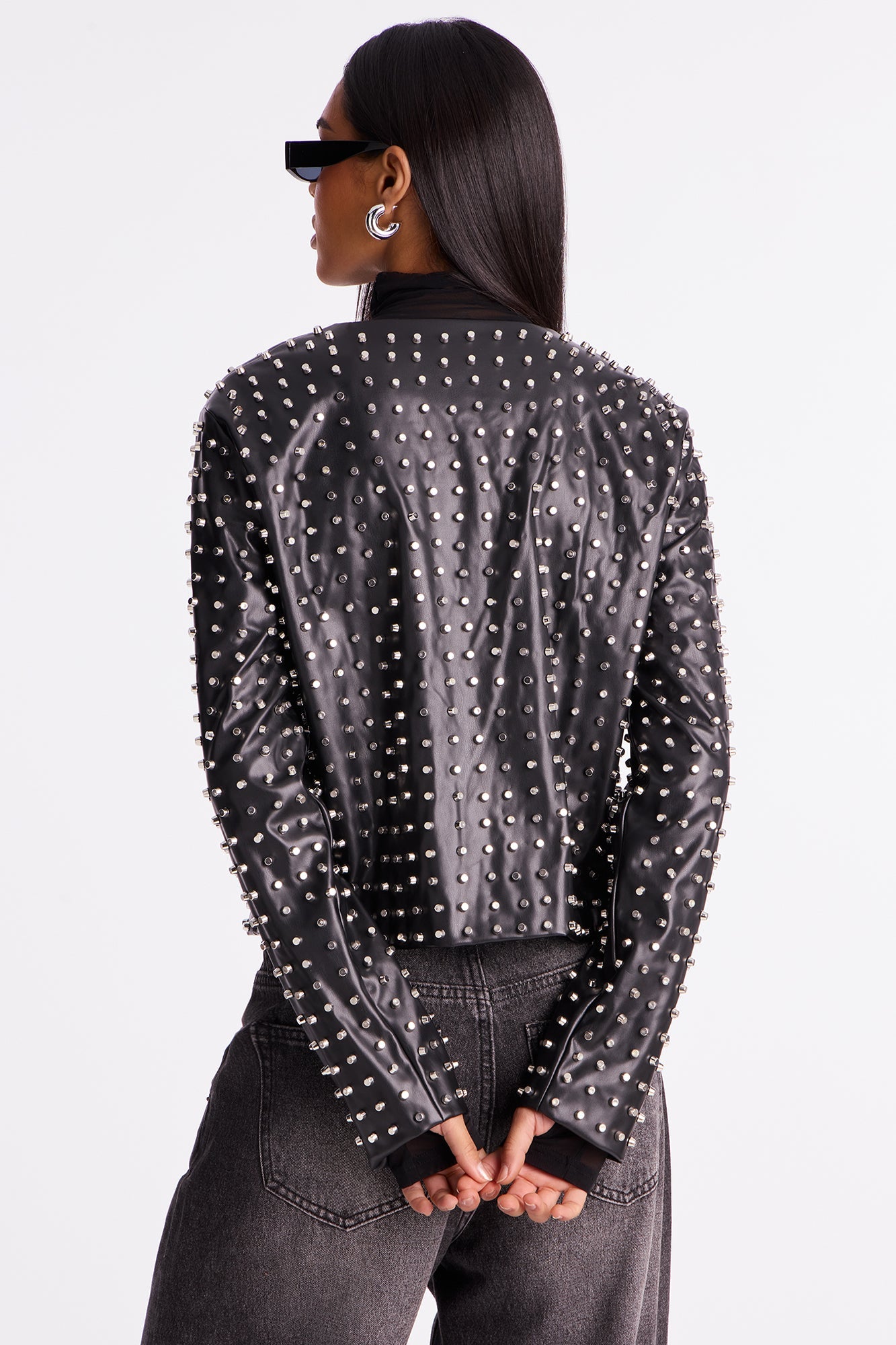 Run This Town Studded Faux Leather Jacket - Black