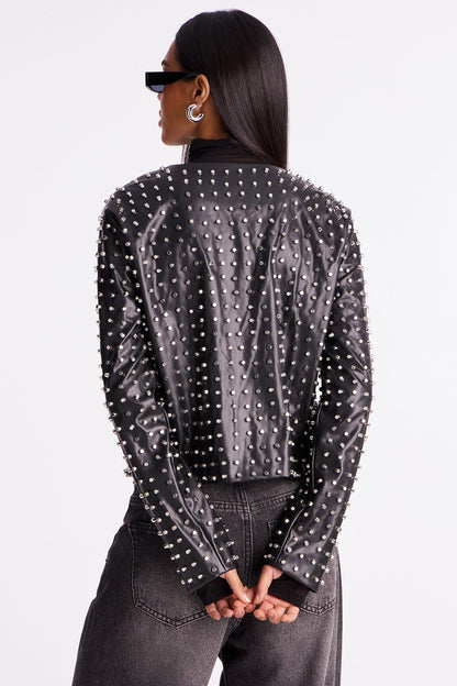 Run This Town Studded Faux Leather Jacket - Black