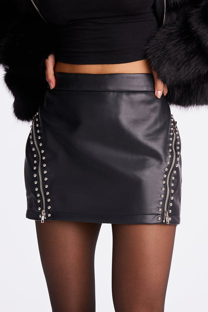 Pass You By Studded Faux Leather Mini Skirt - Black