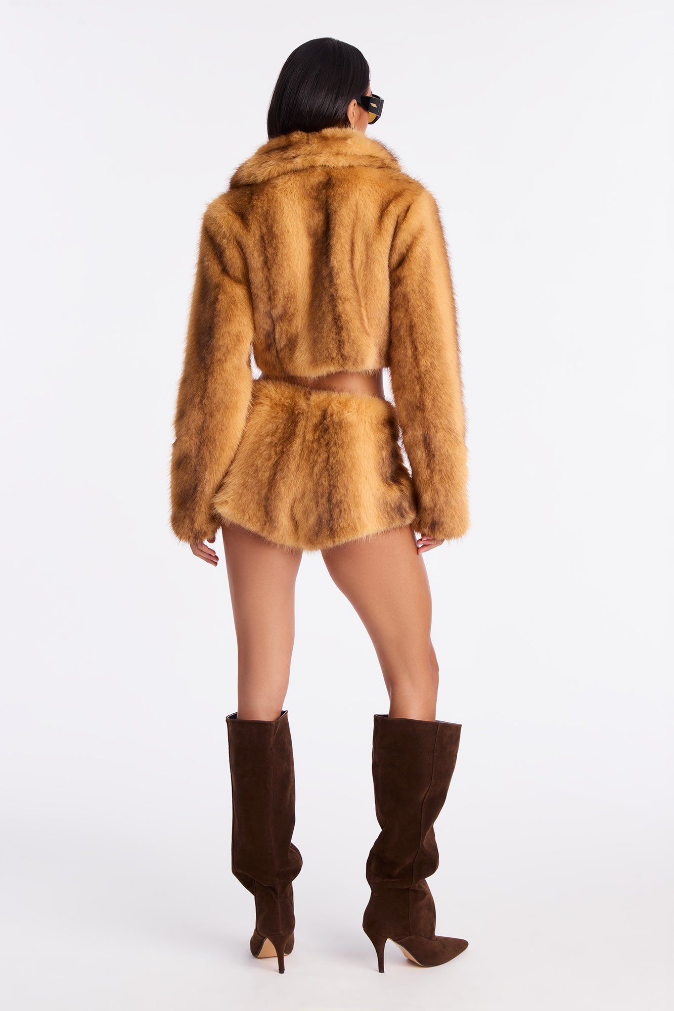 A Whole Mood Cropped Faux Fur Coat - Camel