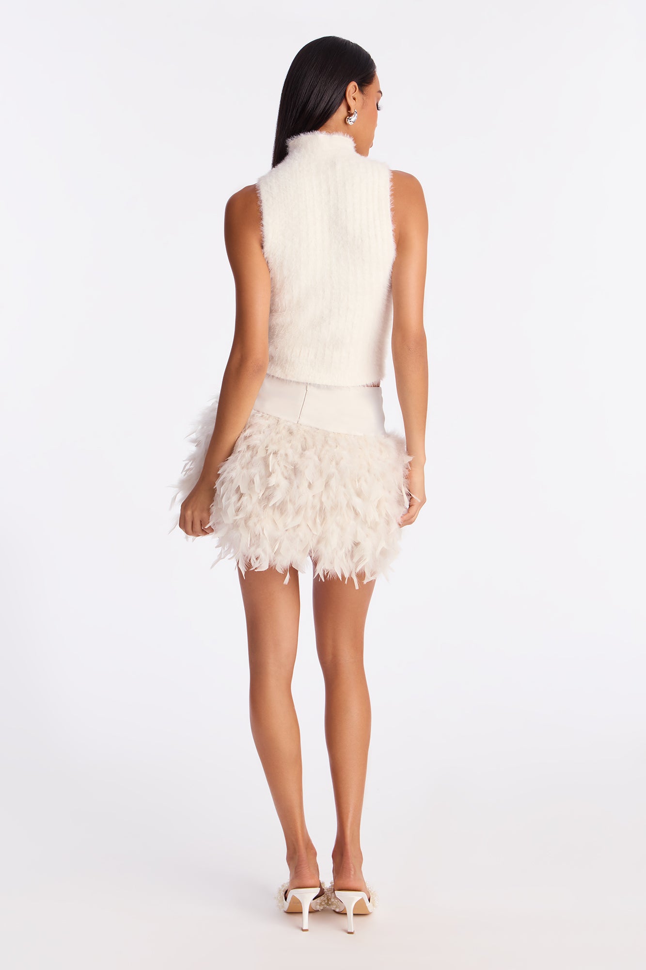Came To Party Feathered Satin Mini Skirt - Cream