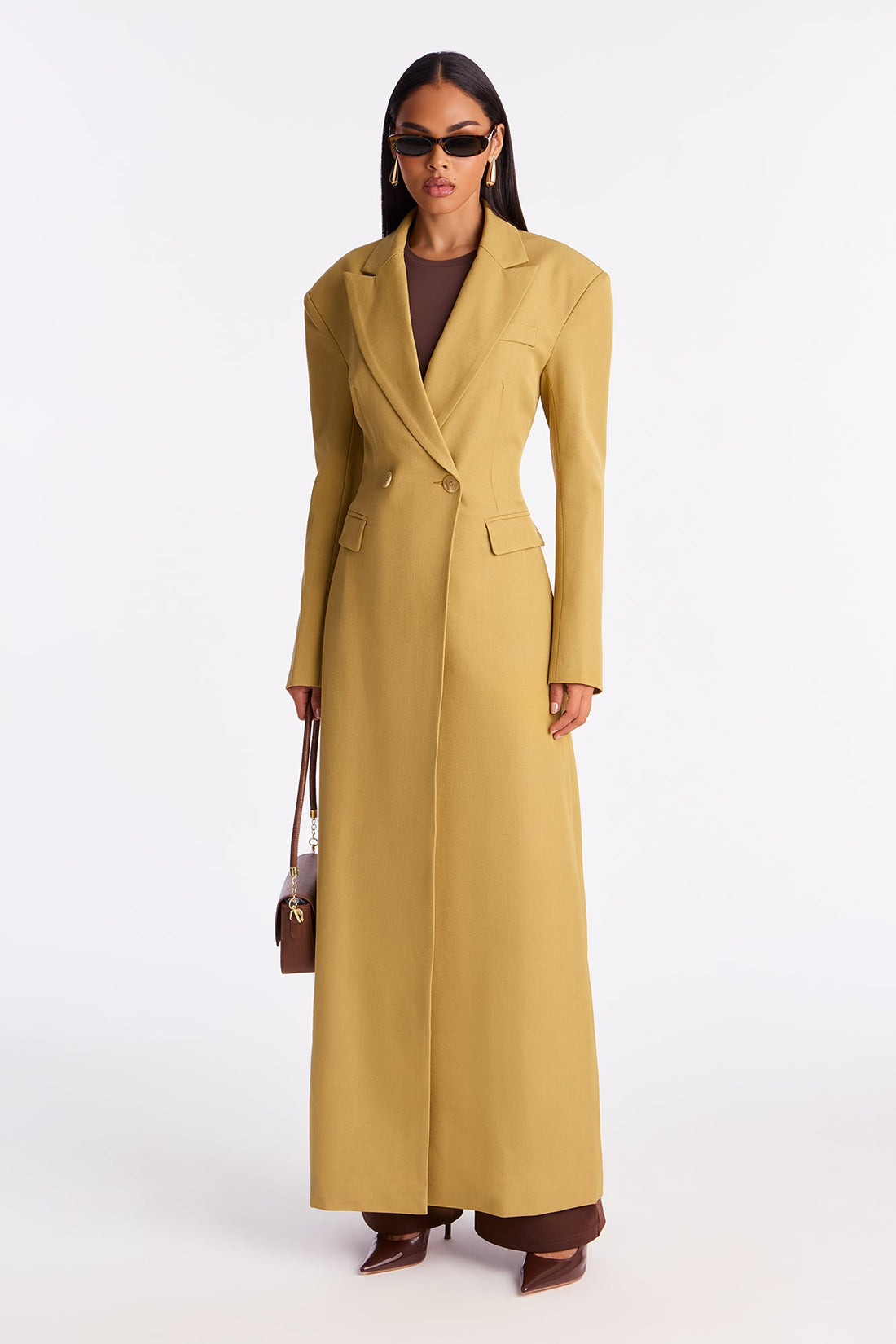 Wescott Double Breasted Crepe Coat - Mustard