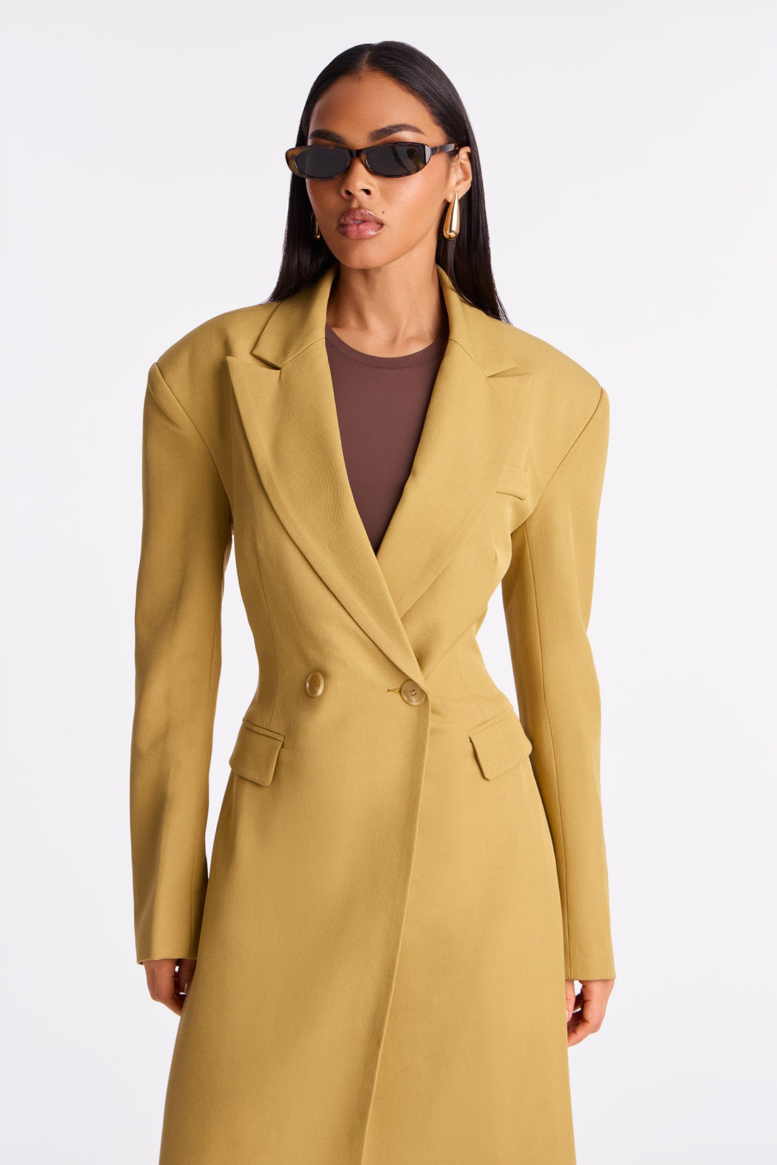Wescott Double Breasted Crepe Coat - Mustard