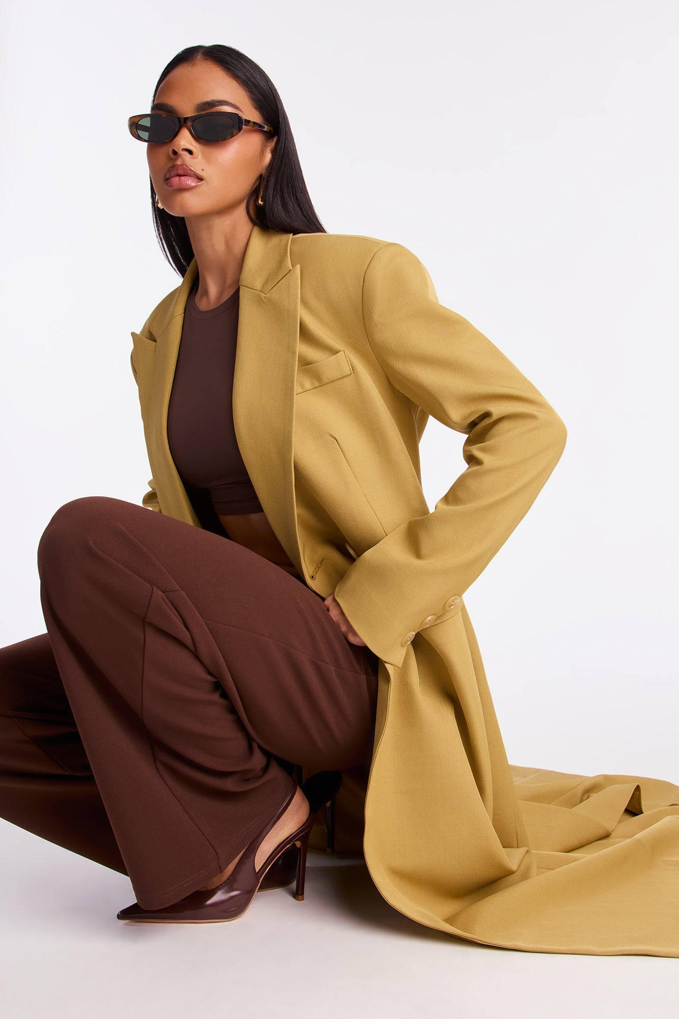 Wescott Double Breasted Crepe Coat - Mustard