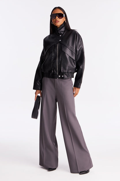 Your Loss Faux Leather Bomber Jacket - Black