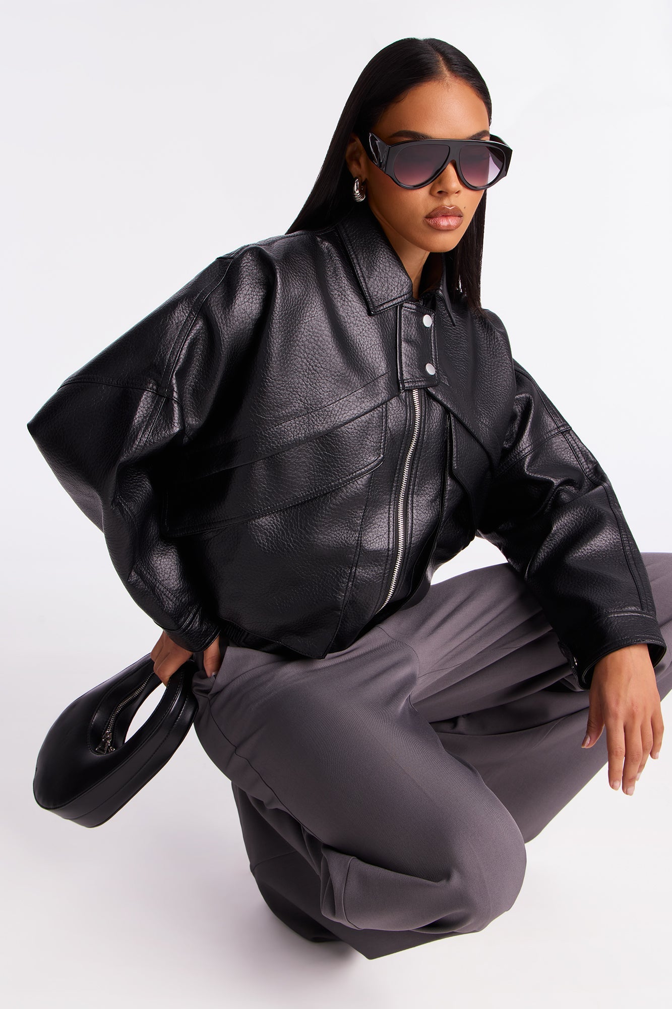 Your Loss Faux Leather Bomber Jacket - Black