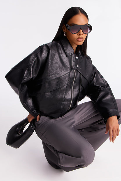 Your Loss Faux Leather Bomber Jacket - Black