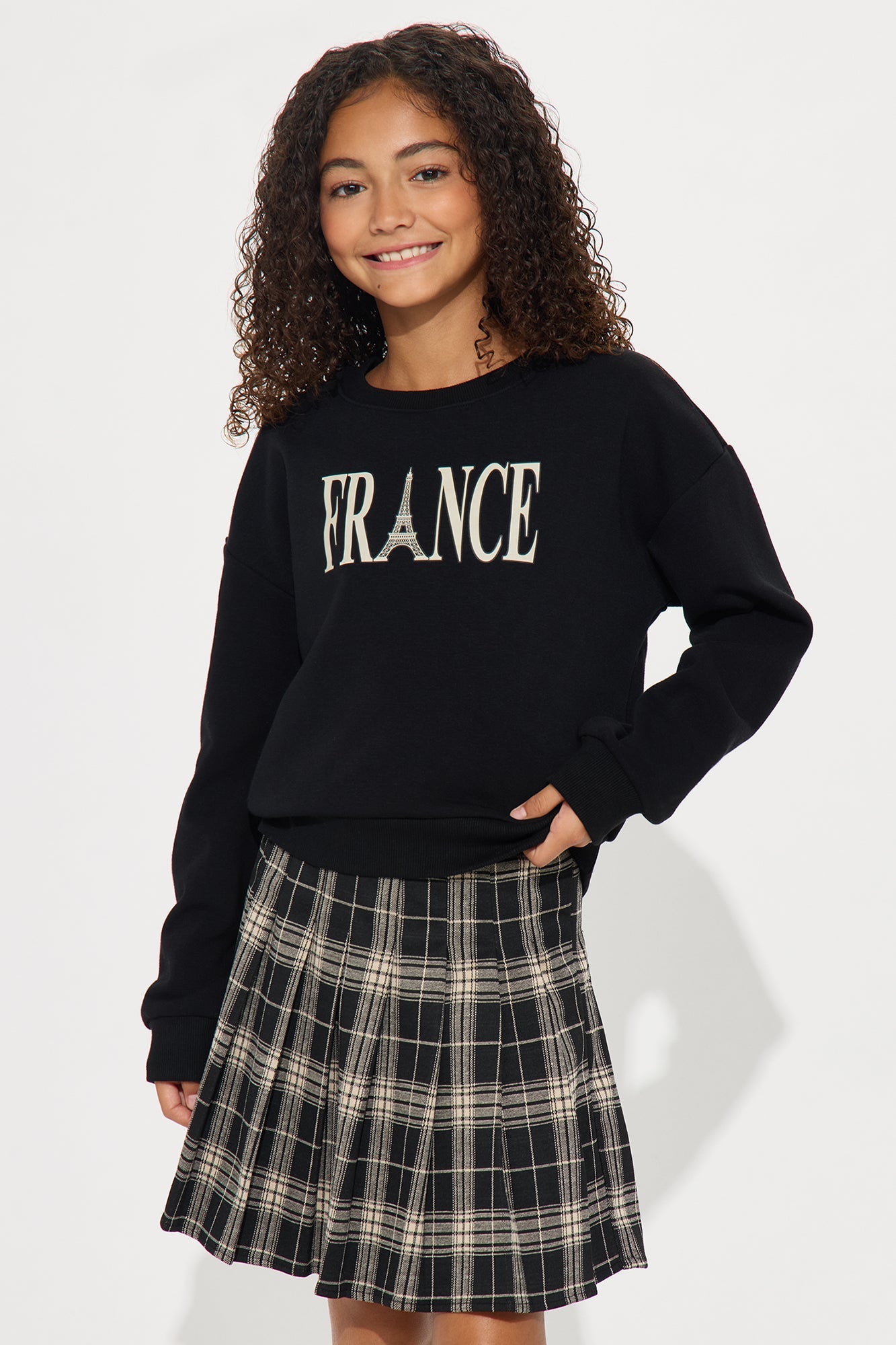 Mini Love From France Pullover Sweatshirt and Skirt Set - Black/combo