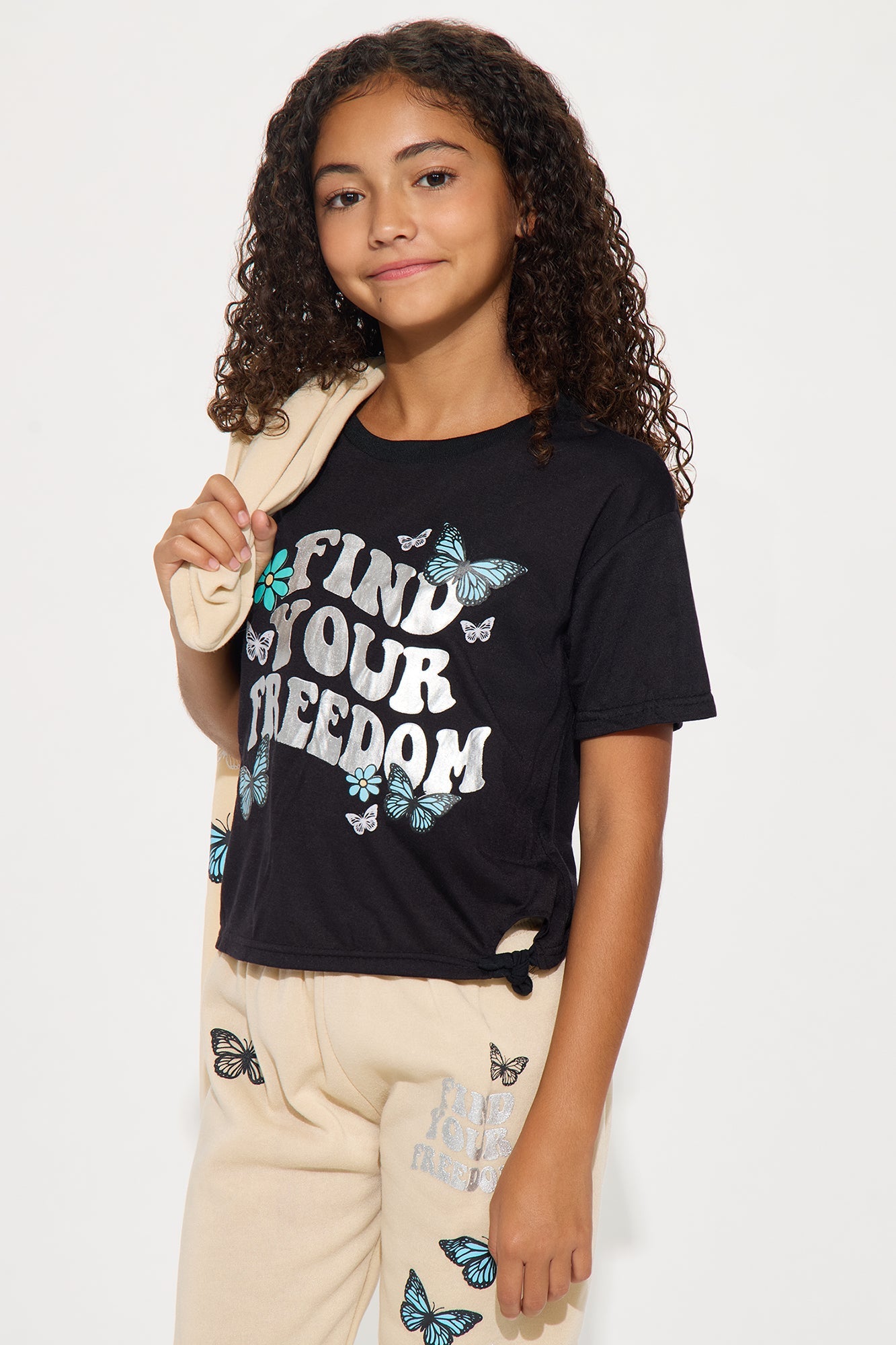 Mini Find Your Freedom 3 Piece Jogger Pant Set - Sand/combo