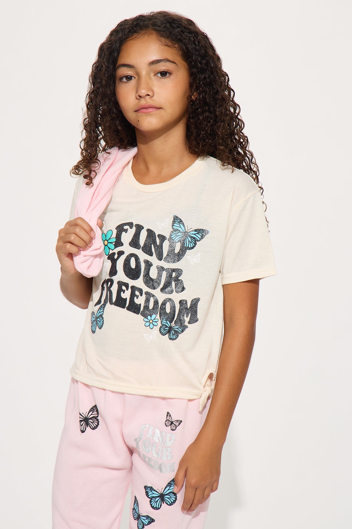 Mini Find Your Freedom 3 Piece Jogger Pant Set - Pink/combo