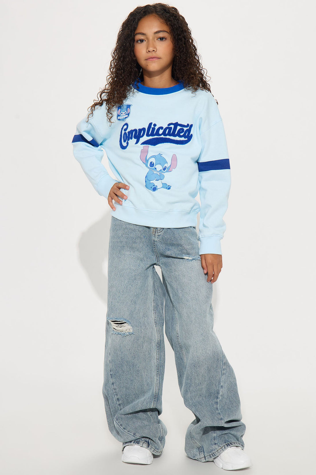 Mini Complicated Stitch Crew Neck Sweatshirt - Light Blue