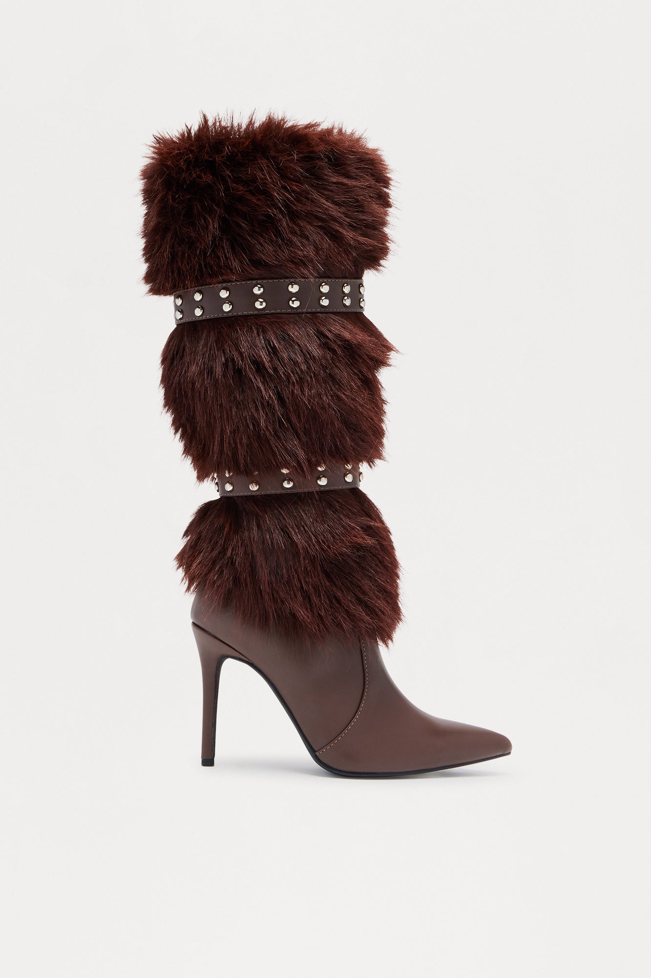 Cambridge Studded Faux Fur Boots - Brown
