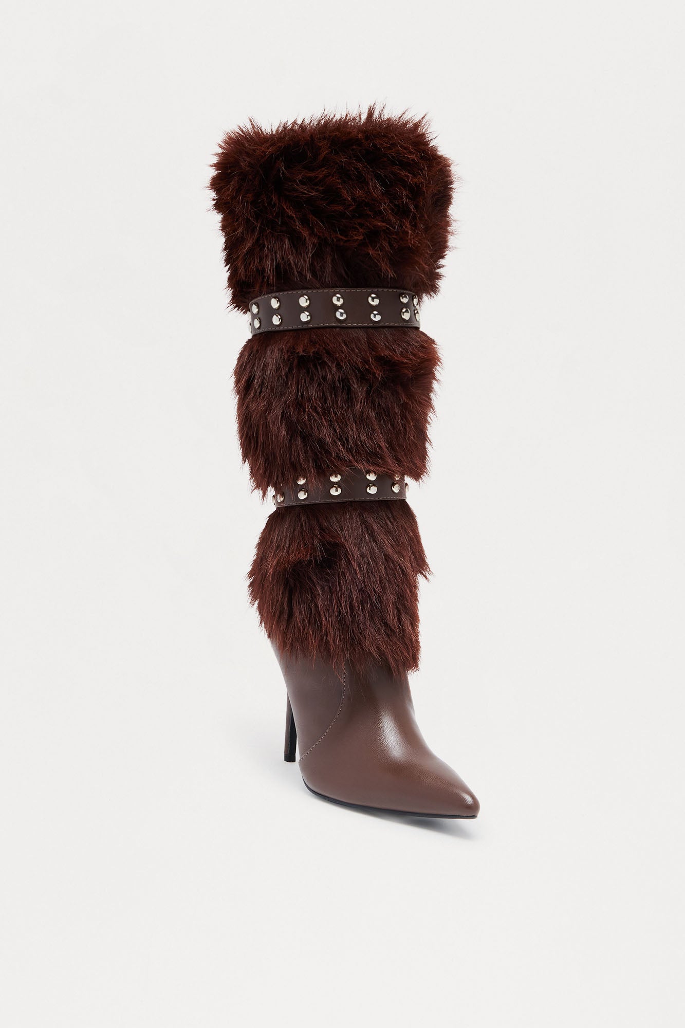 Cambridge Studded Faux Fur Boots - Brown
