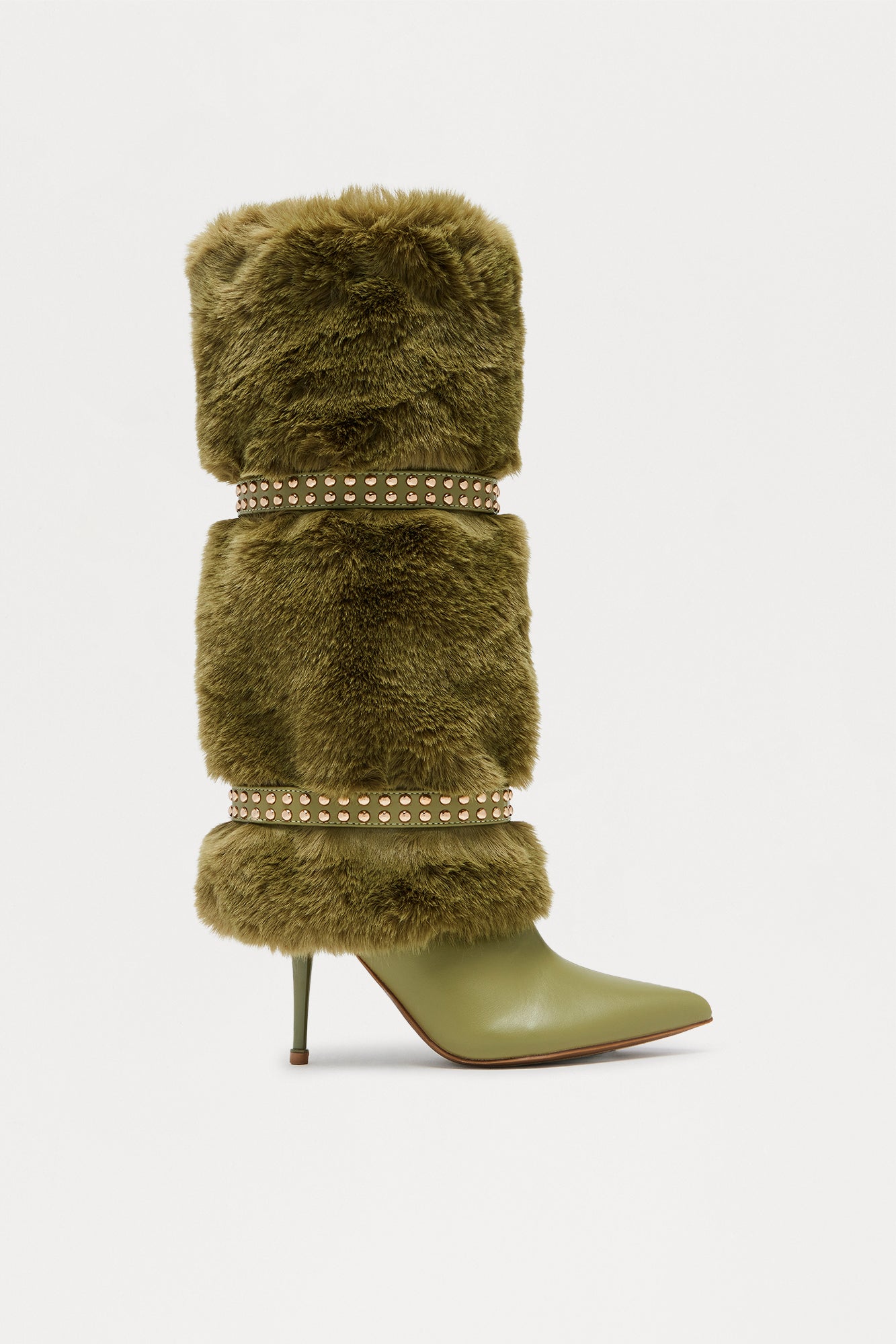 Bronx Studded Faux Fur Boots - Olive