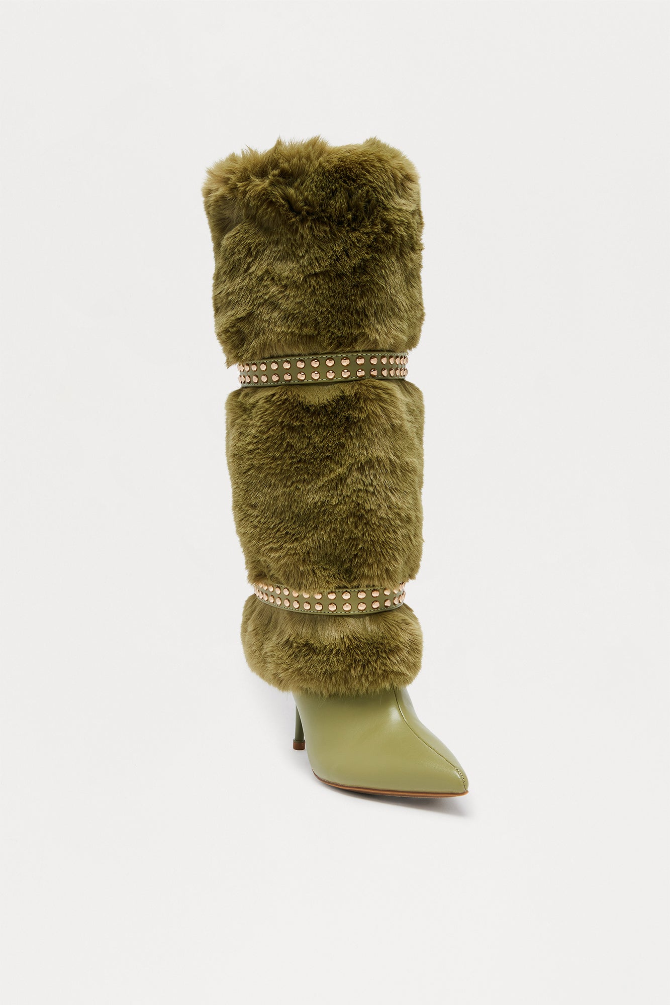 Bronx Studded Faux Fur Boots - Olive