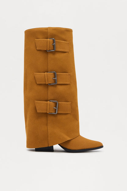 Toliver Buckle Overlay Boots - Tan