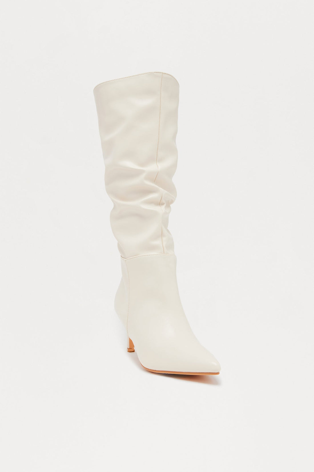 Alpine Ruched Faux Leather Boots - Ivory