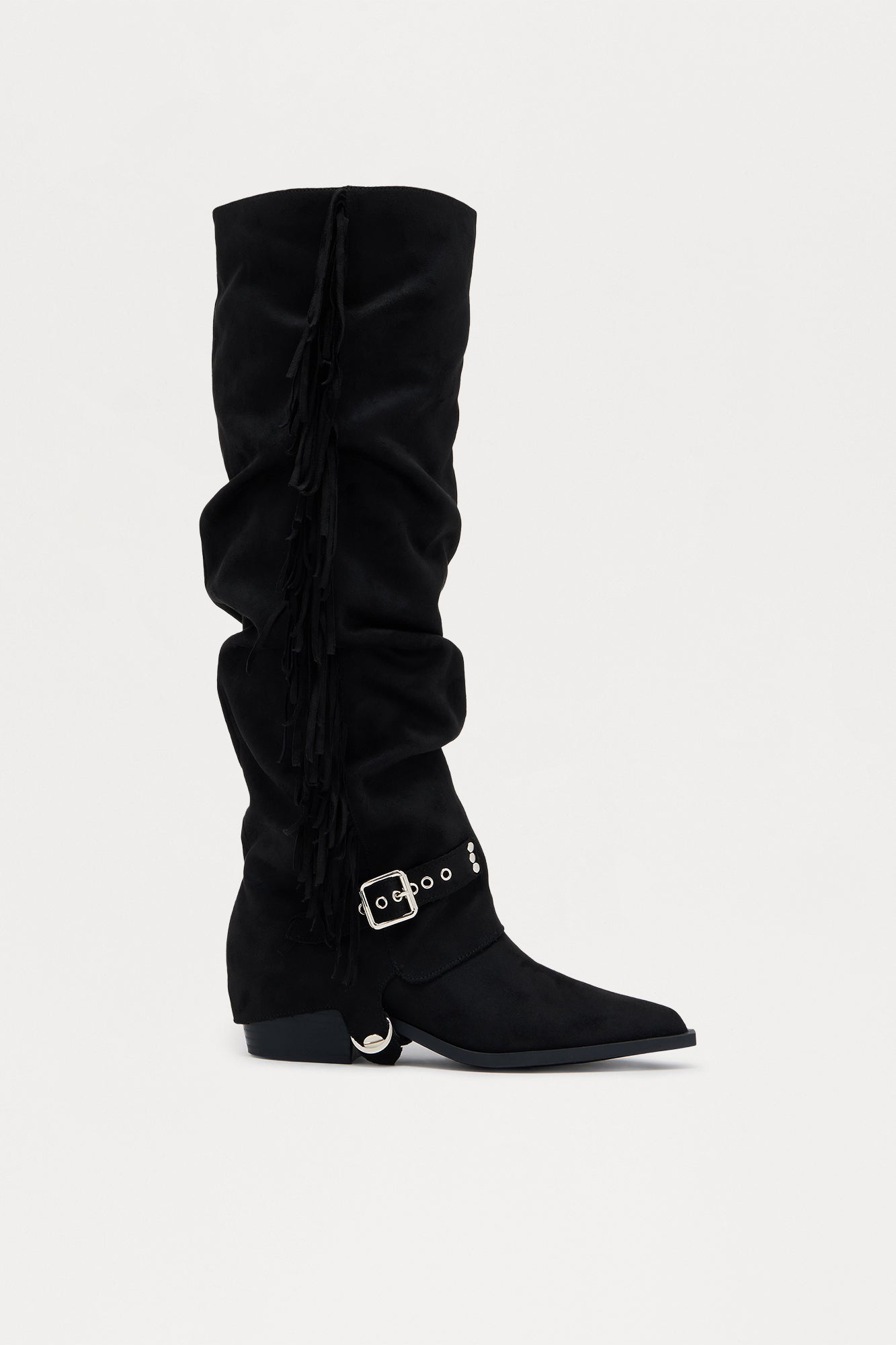Yosemite Fringe Overlay Boots - Black