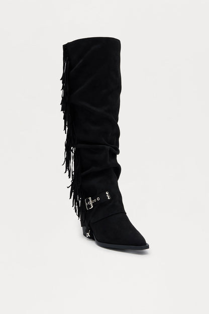 Yosemite Fringe Overlay Boots - Black