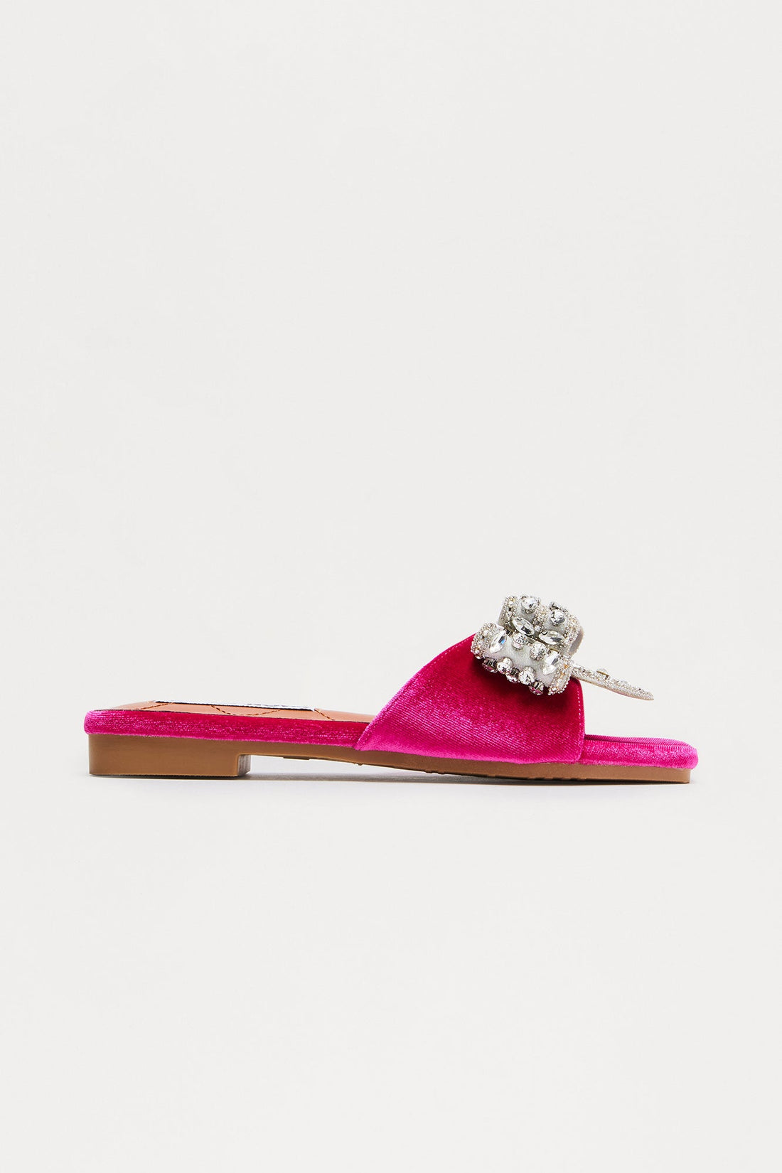 Ribbona Rhinestone Velvet Sandals - Pink