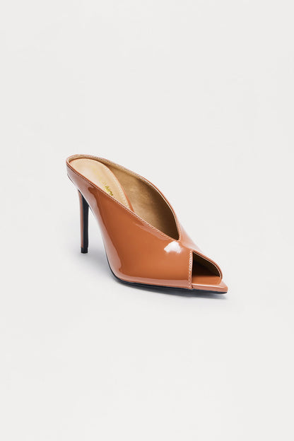 Kingsley Faux Patent Stiletto Heels - Nude