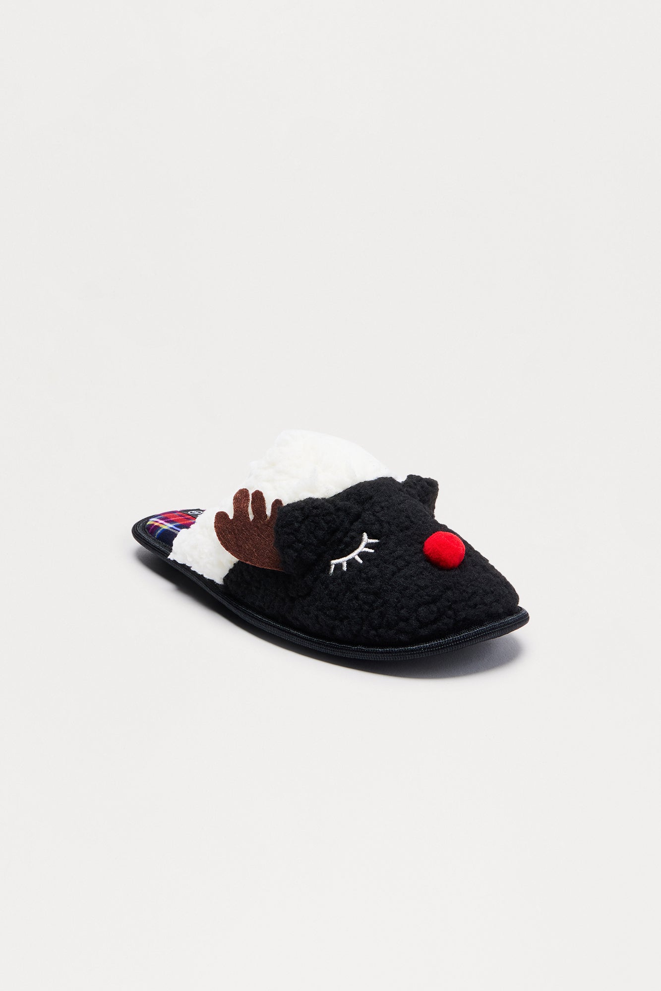 Jingle Reindeer Sherpa Slippers - Black
