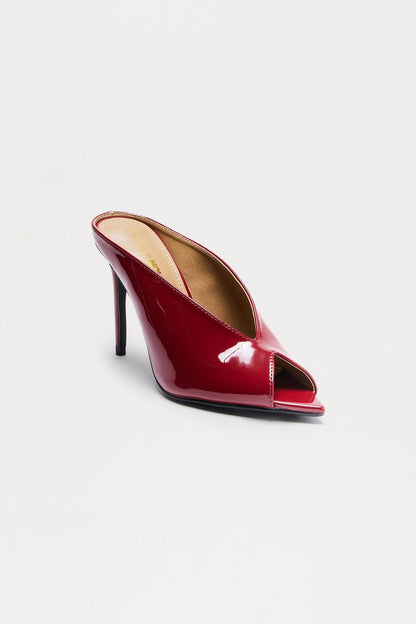 Kingsley Faux Patent Stiletto Heels - Burgundy