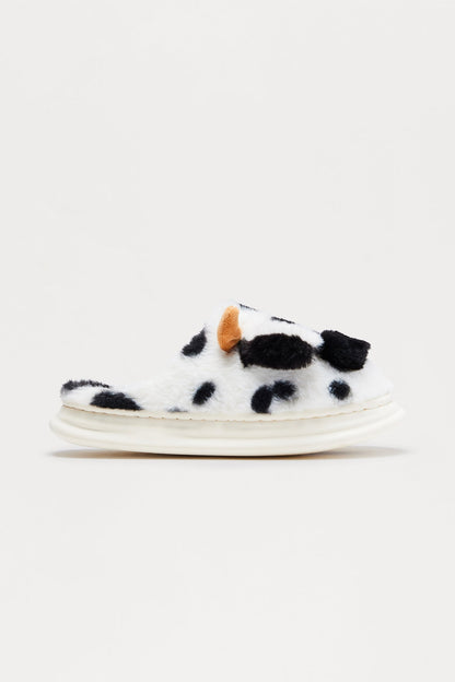 Moo Faux Fur Slippers - Black/White