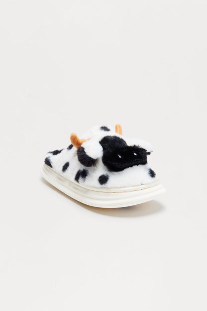 Moo Faux Fur Slippers - Black/White