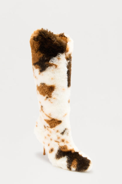 Clarabelle Faux Fur Stiletto Boots - Brown/combo