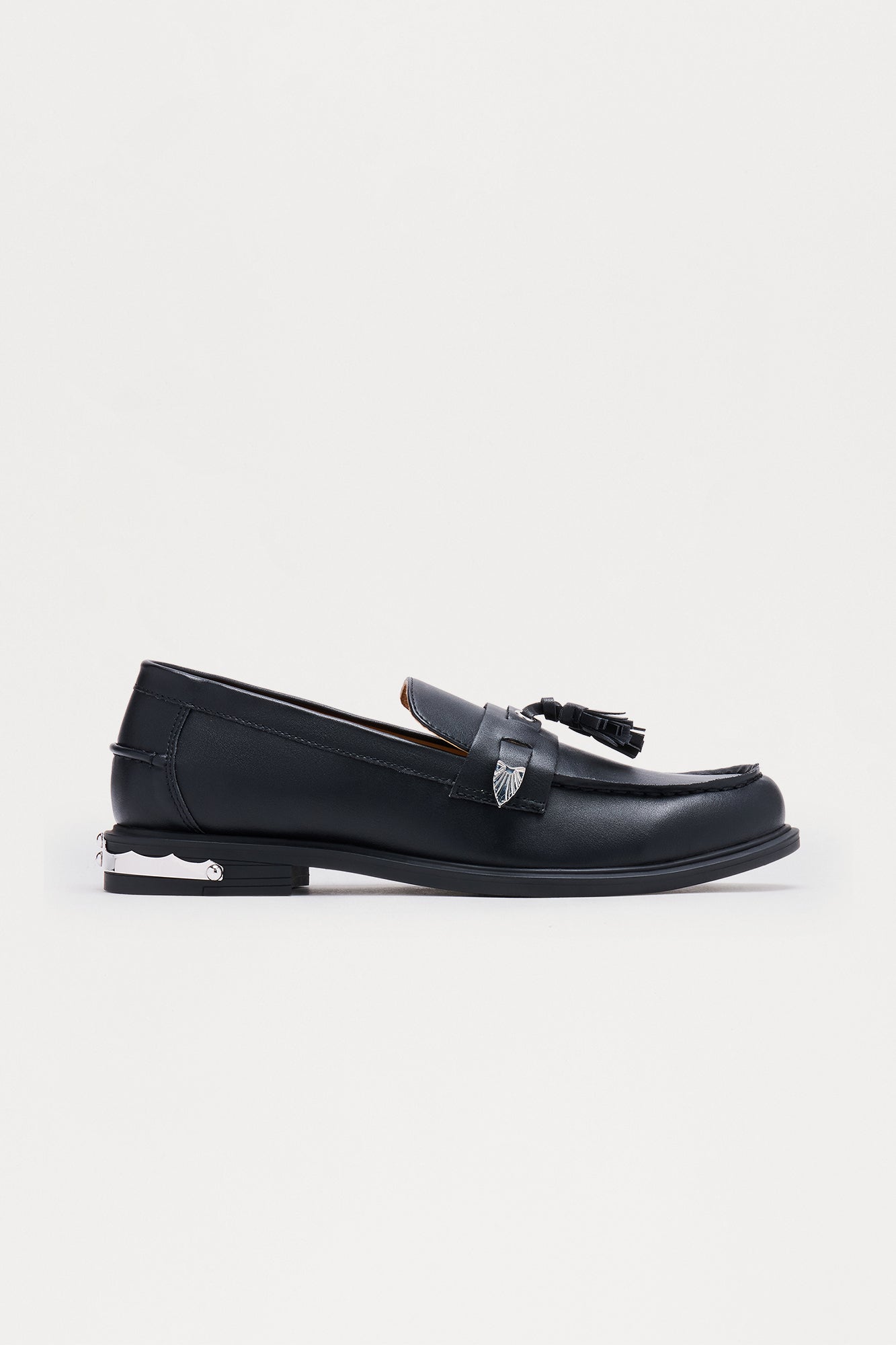 Metal Detail Tassel Faux Leather Loafer - Black