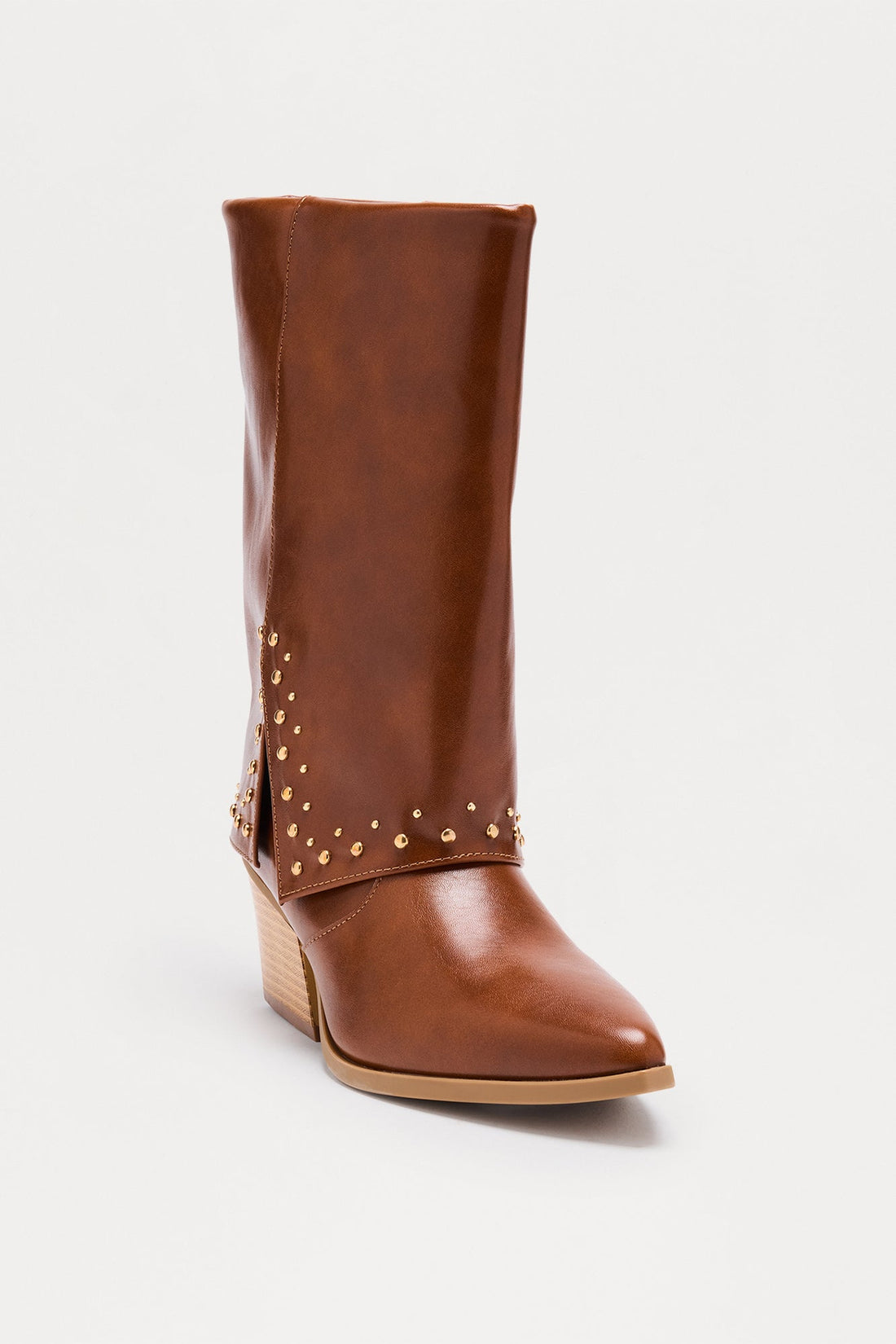 Thatcher Studded Overlay Booties - Cognac