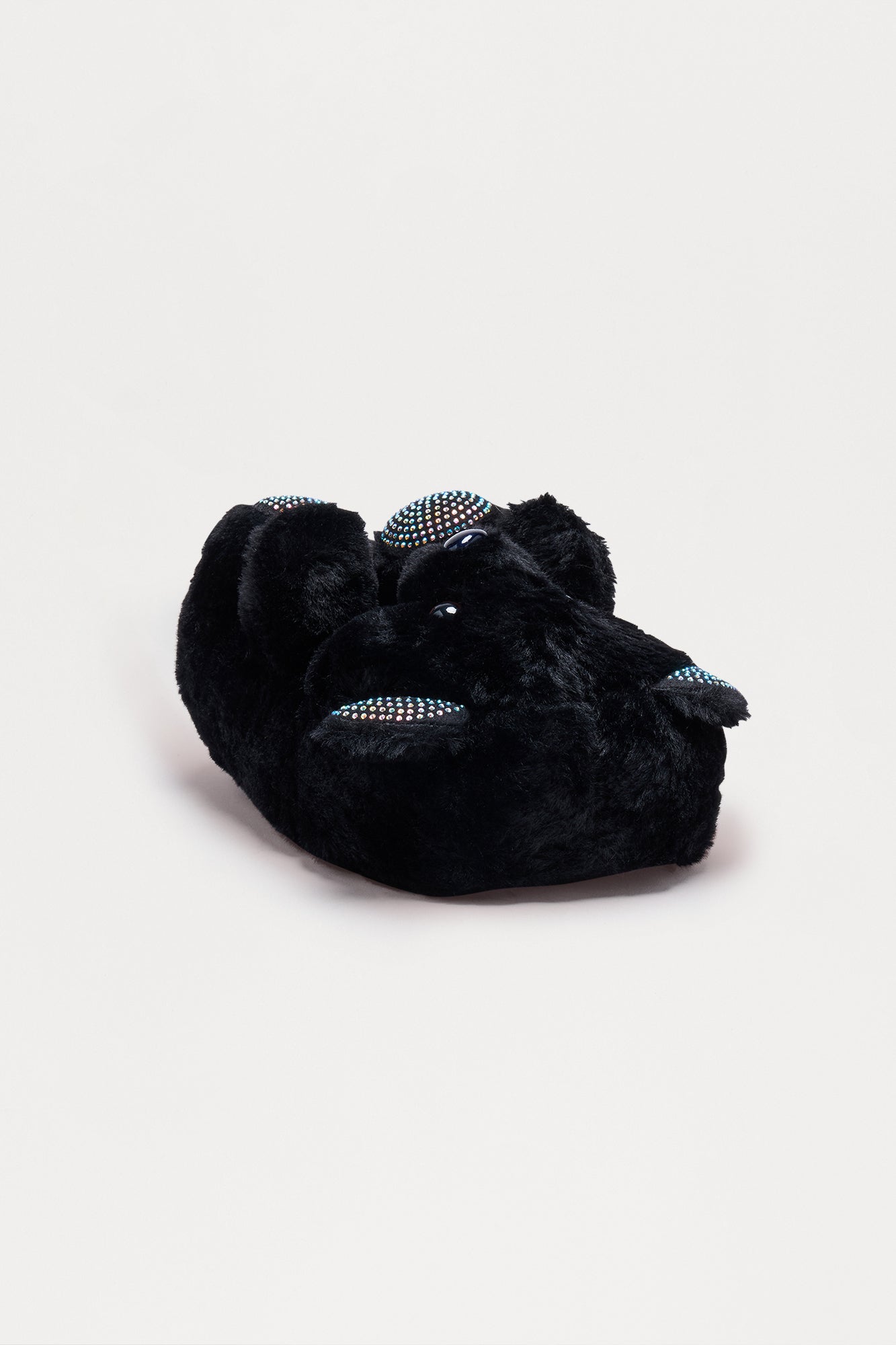 Lovey Rhinestone Bear Slippers - Black