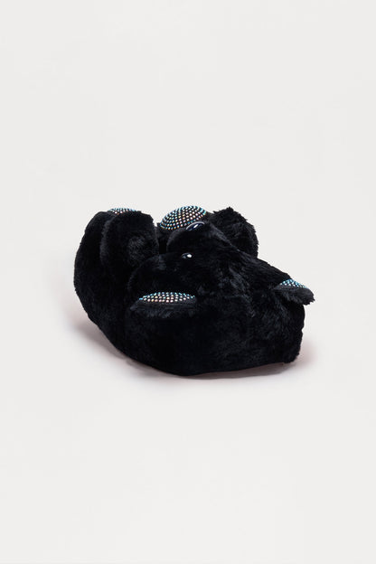 Lovey Rhinestone Bear Slippers - Black