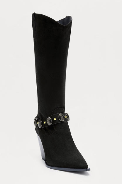 Suzy Wedge Cowboy Boots - Black