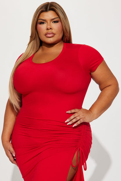 Dani Ruched Midi Dress - Red
