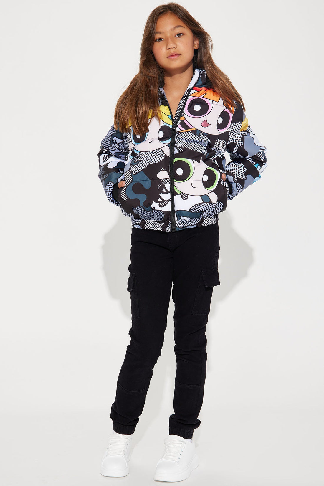 Mini Powerpuff Girls Camo Puffer Jacket - Black