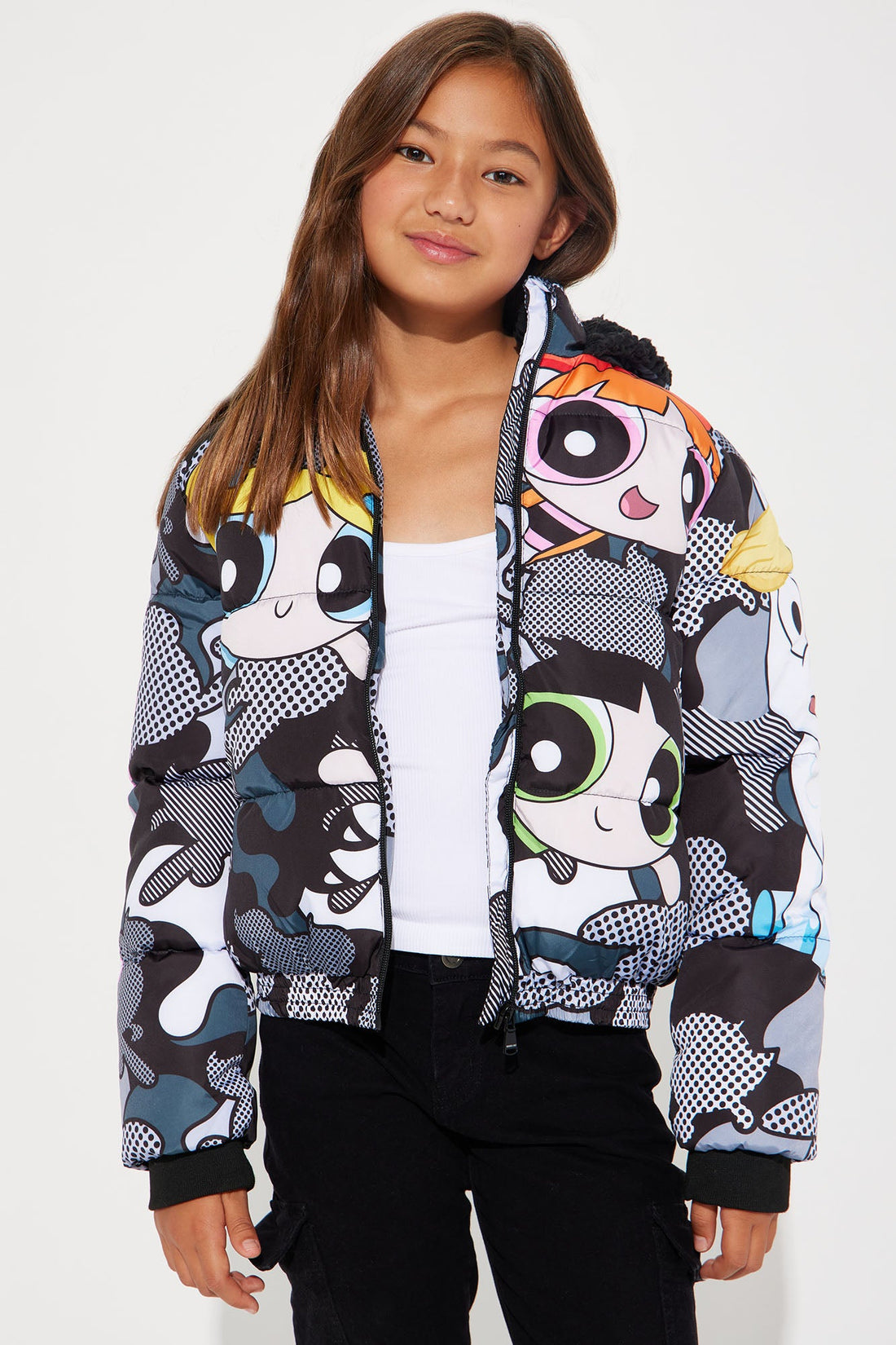Mini Powerpuff Girls Camo Puffer Jacket - Black