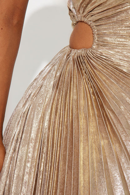 Athena One Shoulder Metallic Maxi Dress - Gold