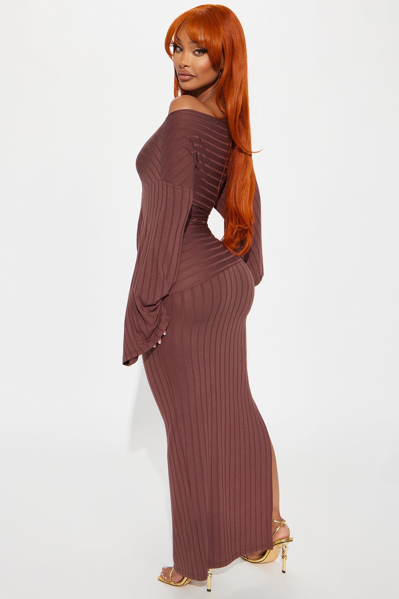 Ronnie Ribbed Maxi Dress - Brown