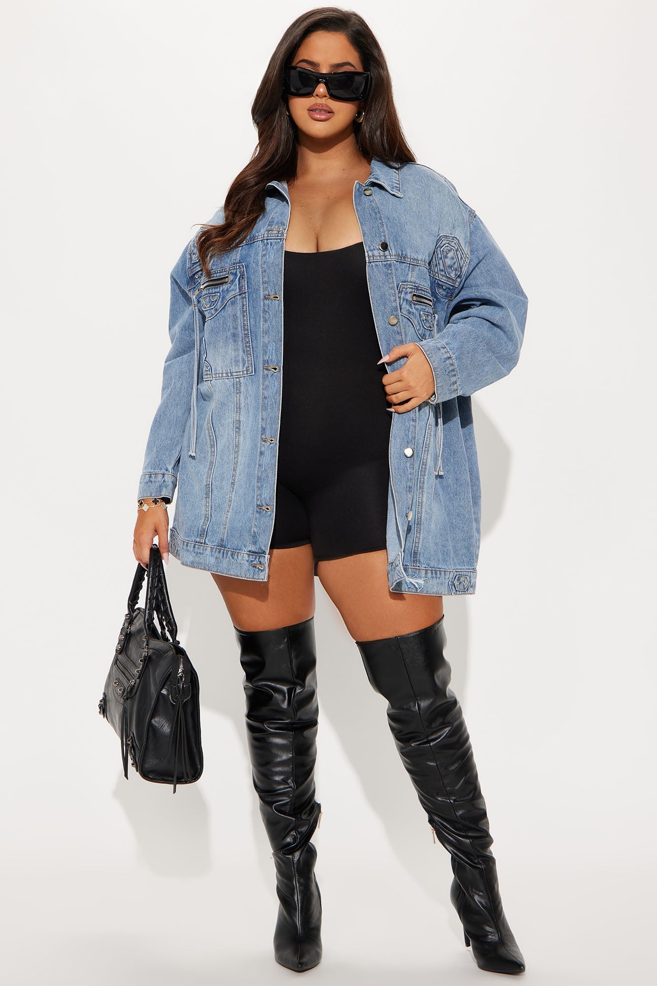 Big Impact Studded Denim Jacket - Light Wash