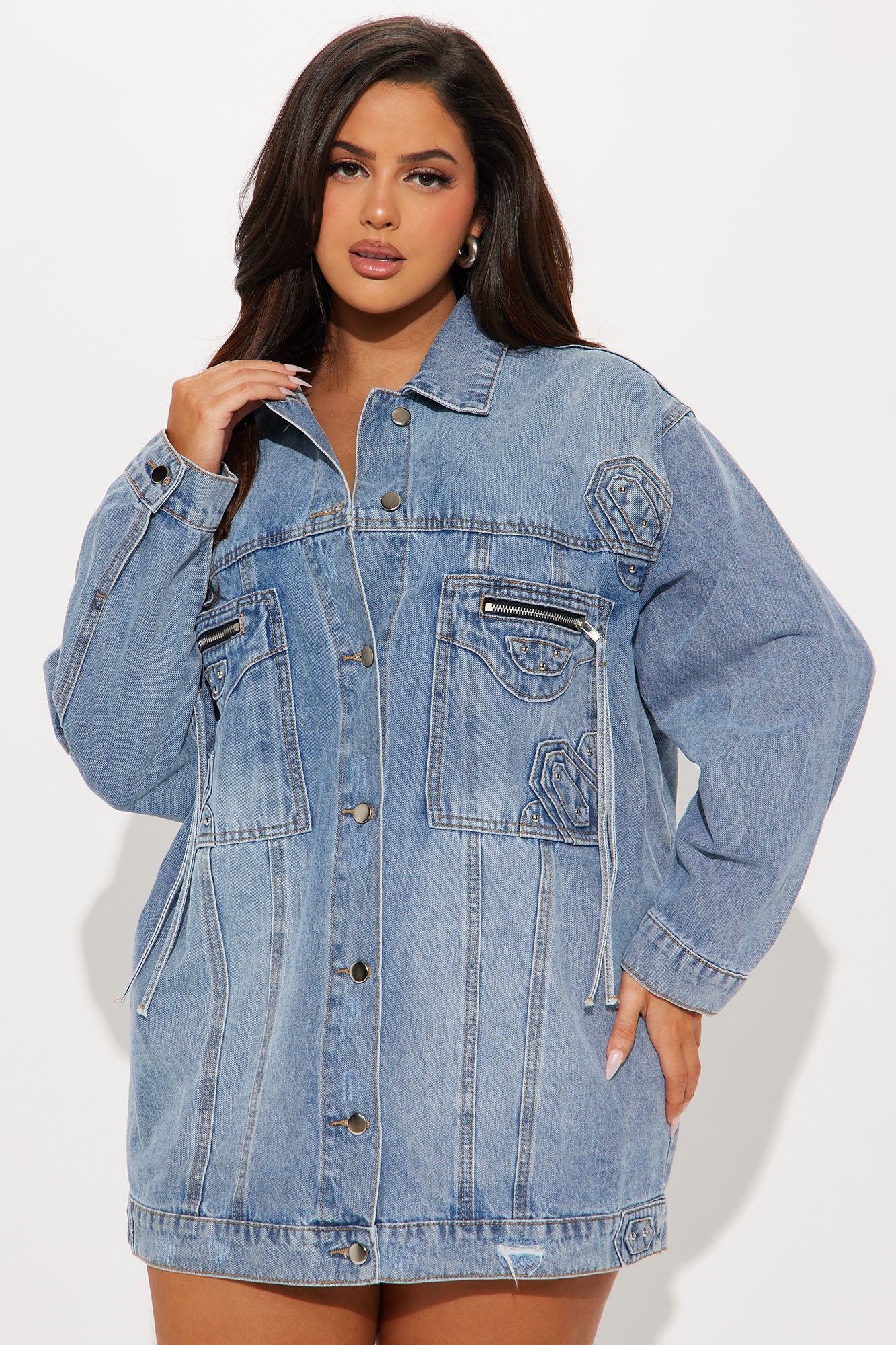 Big Impact Studded Denim Jacket - Light Wash