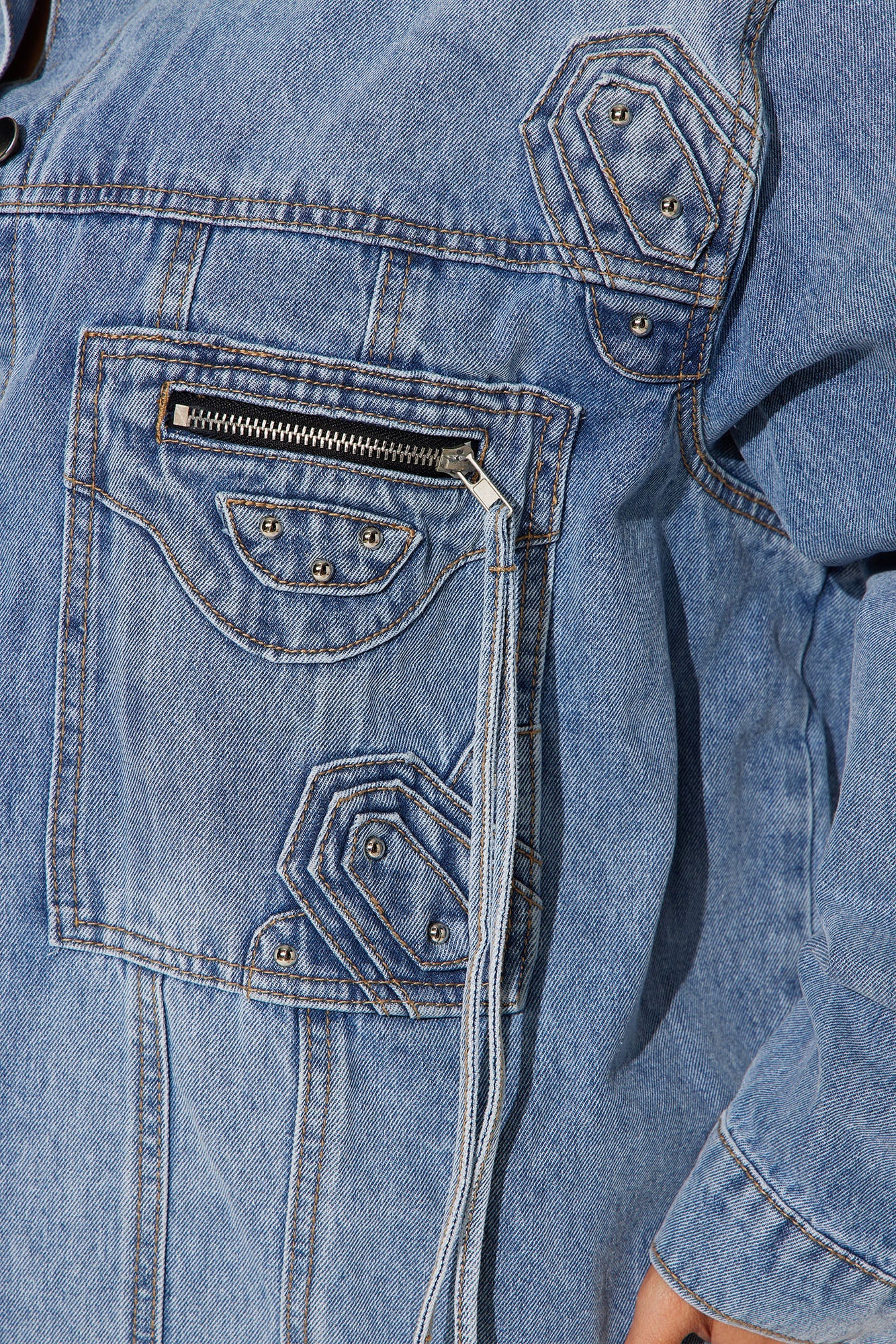 Big Impact Studded Denim Jacket - Light Wash