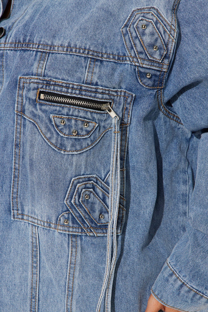 Big Impact Studded Denim Jacket - Light Wash