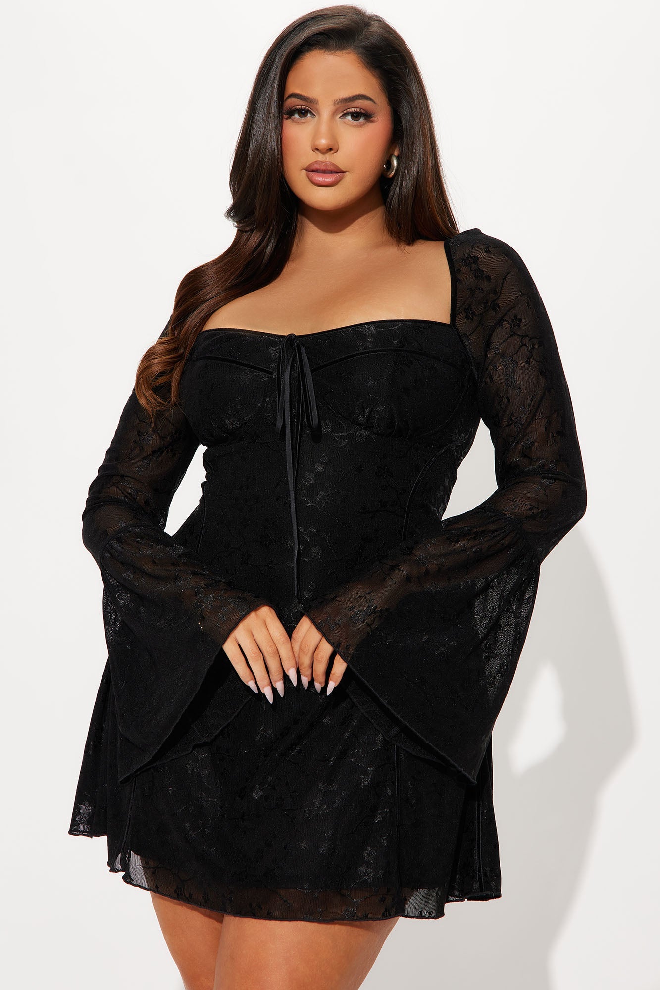 Beautiful Chaos Floral Lace Mini Dress - Black