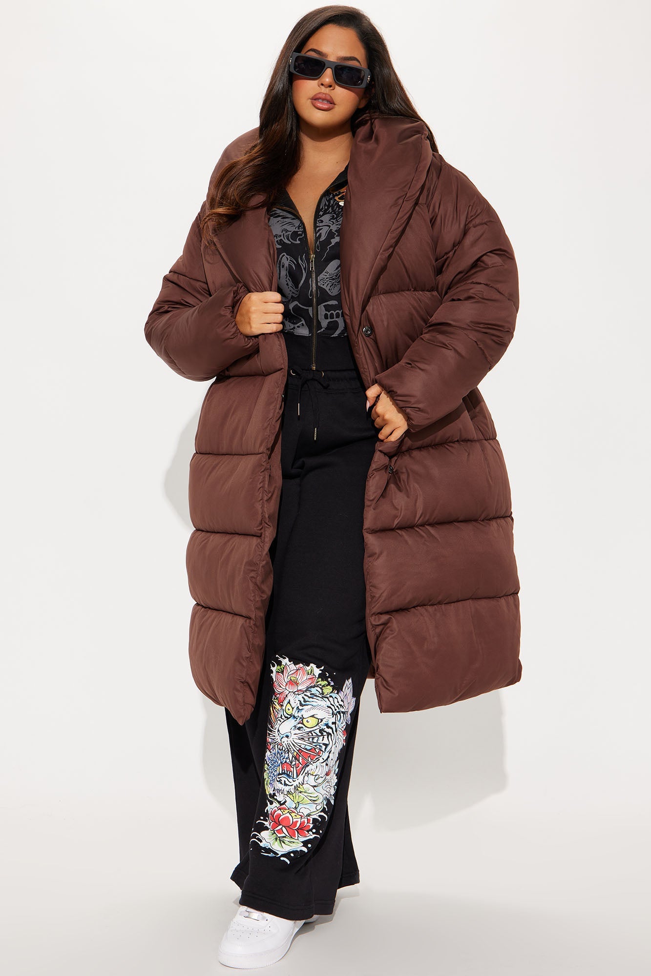 Hold You Down Oversized Long Puffer - Chocolate