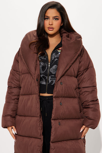 Hold You Down Oversized Long Puffer - Chocolate