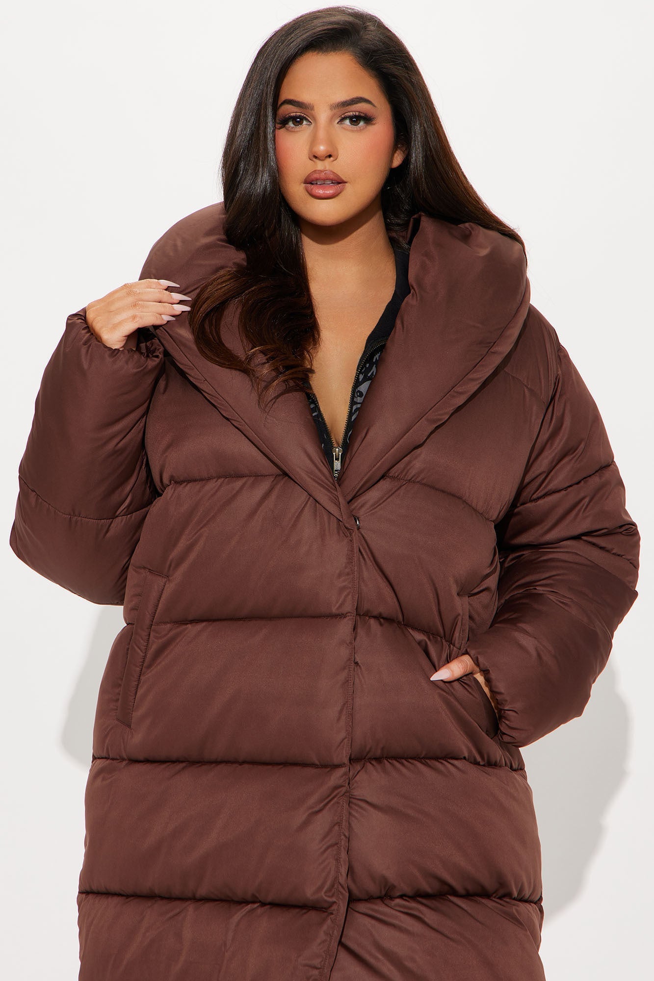 Hold You Down Oversized Long Puffer - Chocolate