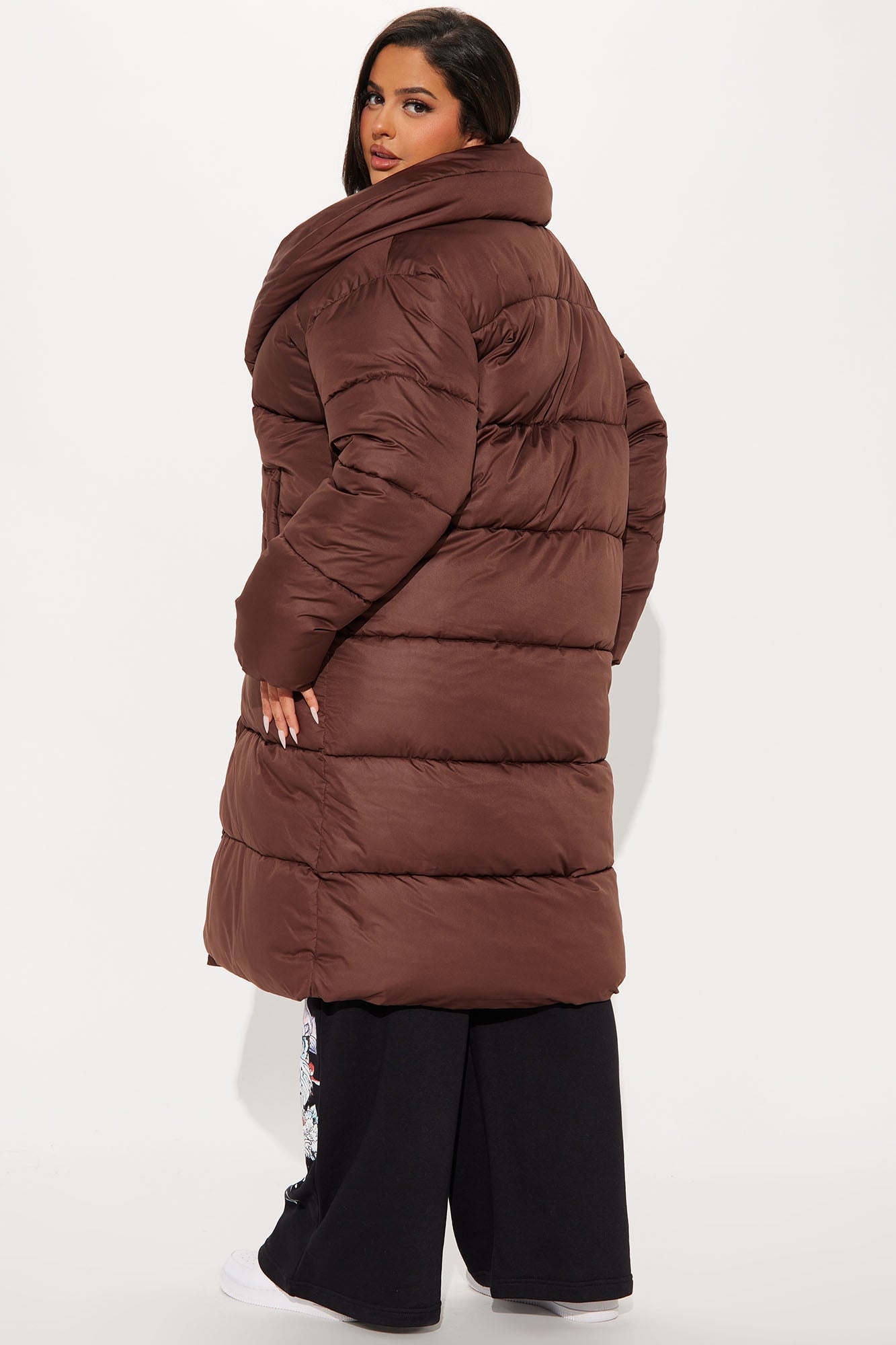 Hold You Down Oversized Long Puffer - Chocolate